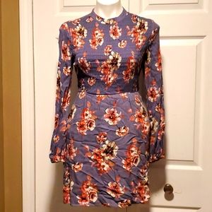 Lush Floral Purplish Gray Women's Mini Dress - Size Small